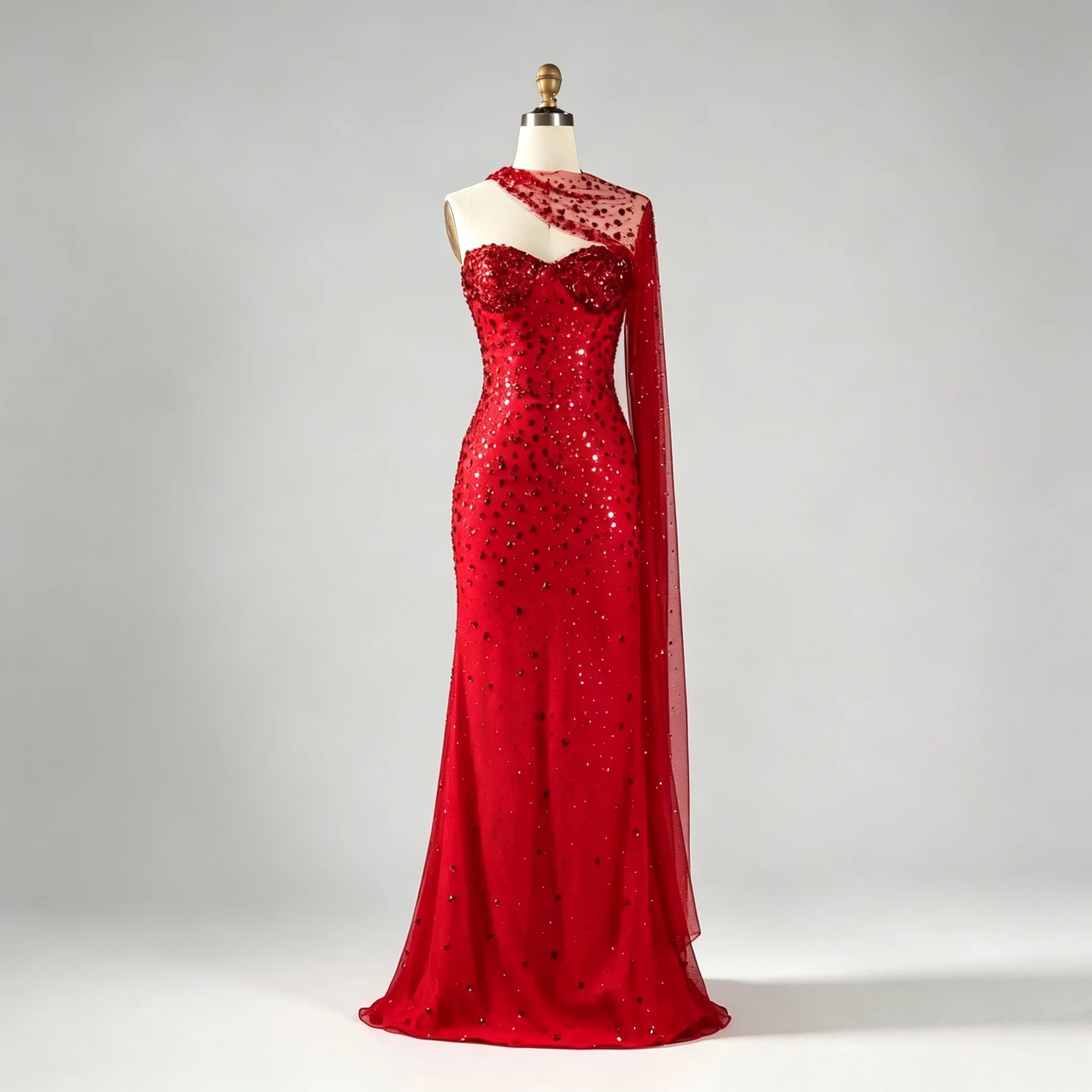 Customized Women Red Strapless Prom Dress Sequin One-Shoulder Cape vestidos de noche Mermaid Maxi Formal Evening 2026
Customized Women Red Strapless Prom Dress Sequin One-Shoulder Cape vestidos de noche Mermaid Maxi Formal Evening 2026