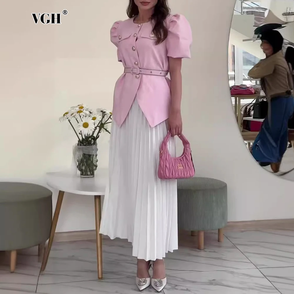 VGH Elegant Solid Two Piece Sets For Women Round Neck Short Sleeve Spliced Belt Top High Waist Draped Skirt Chic Set Female New
VGH Elegant Solid Two Piece Sets For Women Round Neck Short Sleeve Spliced Belt Top High Waist Draped Skirt Chic Set Female New