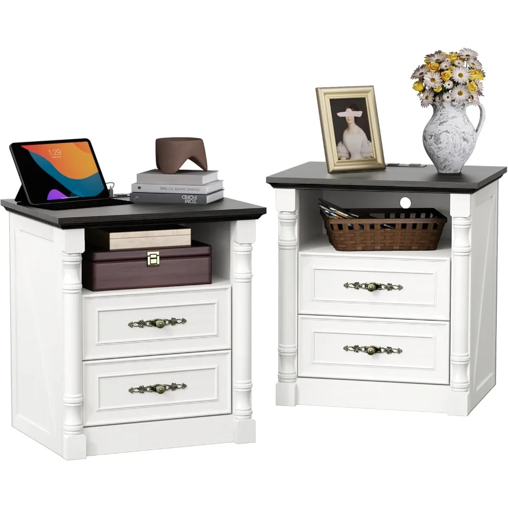 Bedroom Nightstands Set of 2, Farmhouse Vintage Night Stand with Charging Station and 2 Storage Drawers, 22" Wide Wood Bedside T
Bedroom Nightstands Set of 2, Farmhouse Vintage Night Stand with Charging Station and 2 Storage Drawers, 22" Wide Wood Bedside T