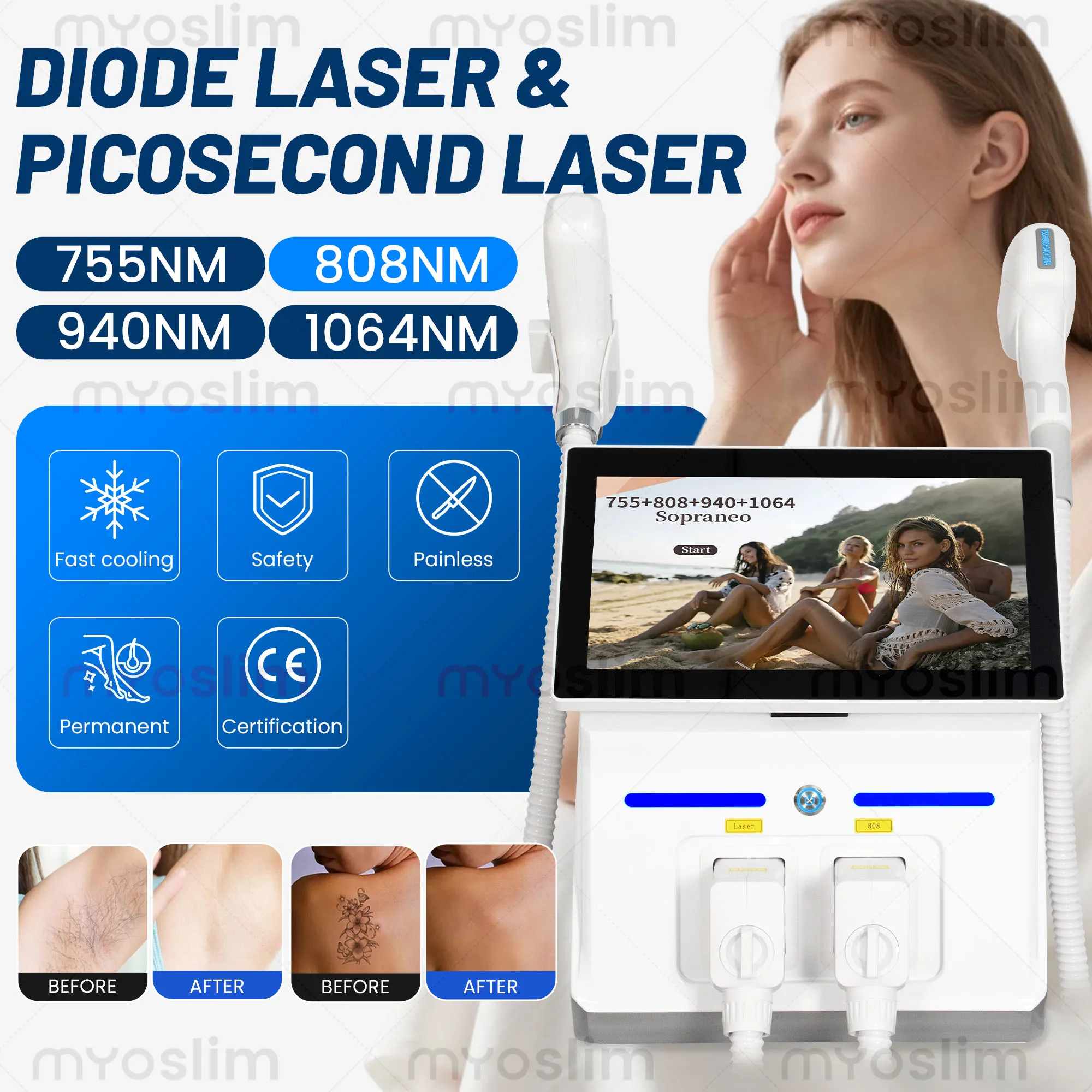 2 IN 1 808 Diode Laser Hair Removal Picosecond Machine 5000W 4 Wavelength FAC Remove Tattoo Pigment Painless Alexandrit Epilator
2 IN 1 808 Diode Laser Hair Removal Picosecond Machine 5000W 4 Wavelength FAC Remove Tattoo Pigment Painless Alexandrit Epilator