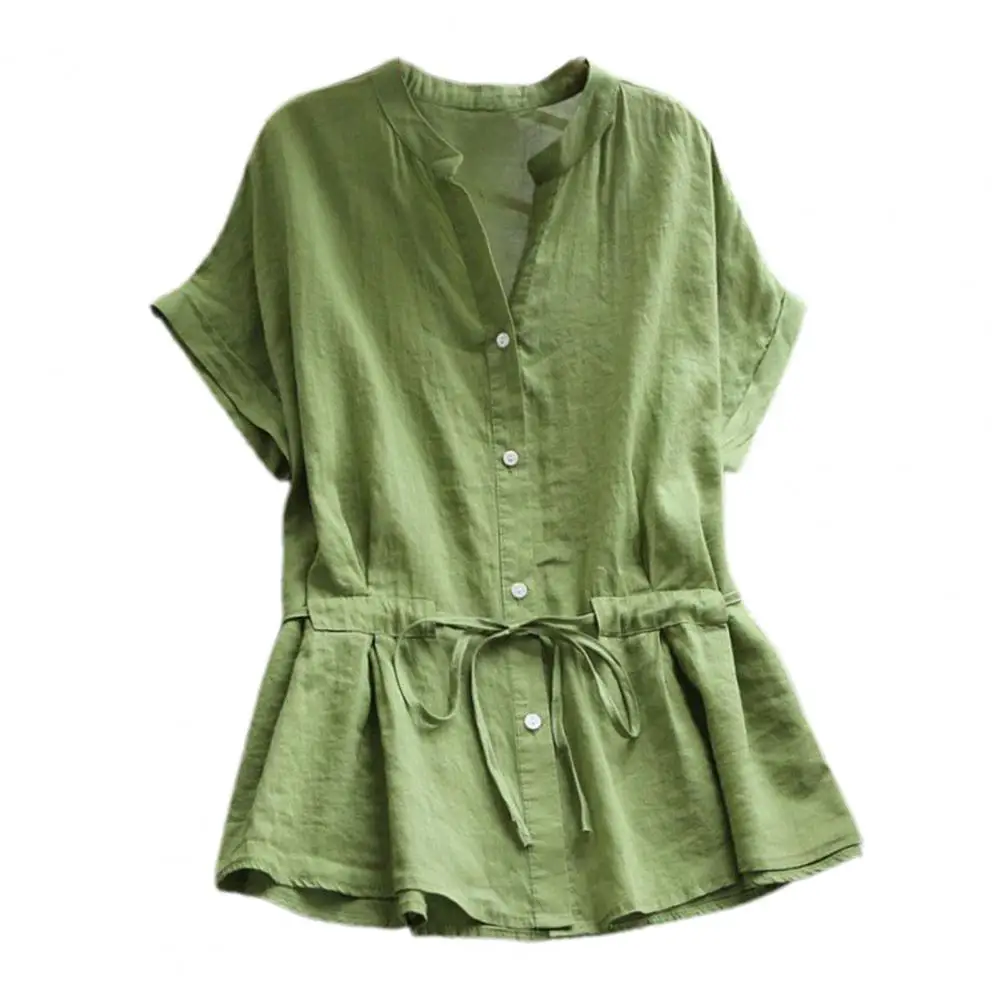 Women Shirt Solid Color V-neck Office Shirt Stylish Single Breasted Women's Top with Drawstring Waist Lace-up Detail Natural
Women Shirt Solid Color V-neck Office Shirt Stylish Single Breasted Women's Top with Drawstring Waist Lace-up Detail Natural