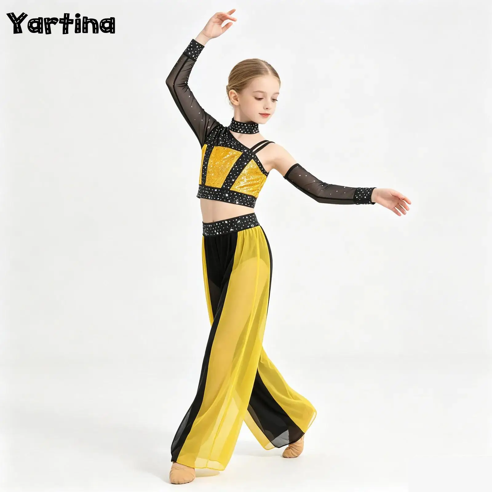 Kids Girls Jazz Hip Hop Costume Lyrical Dance Outfit Long Sleeve Shiny Rhinestones Sequins Crop Top with Split Flowy Pants
Kids Girls Jazz Hip Hop Costume Lyrical Dance Outfit Long Sleeve Shiny Rhinestones Sequins Crop Top with Split Flowy Pants
