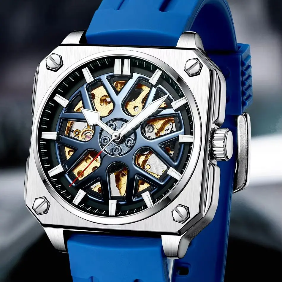 BIDEN Mechanical Watch for Men Square Automatic Self-winding Hollow-out Transparent Wristwatch Silicone Relogio Masculine
BIDEN Mechanical Watch for Men Square Automatic Self-winding Hollow-out Transparent Wristwatch Silicone Relogio Masculine