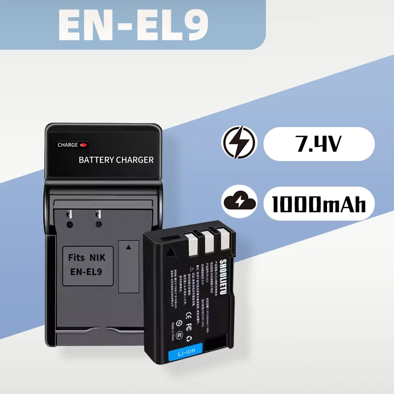 7.4V 1000mAh EN-EL9 EL9A Camera Battery & Charger for Nikon D40 D40X D5000 D3000 D60 DSLR
7.4V 1000mAh EN-EL9 EL9A Camera Battery & Charger for Nikon D40 D40X D5000 D3000 D60 DSLR