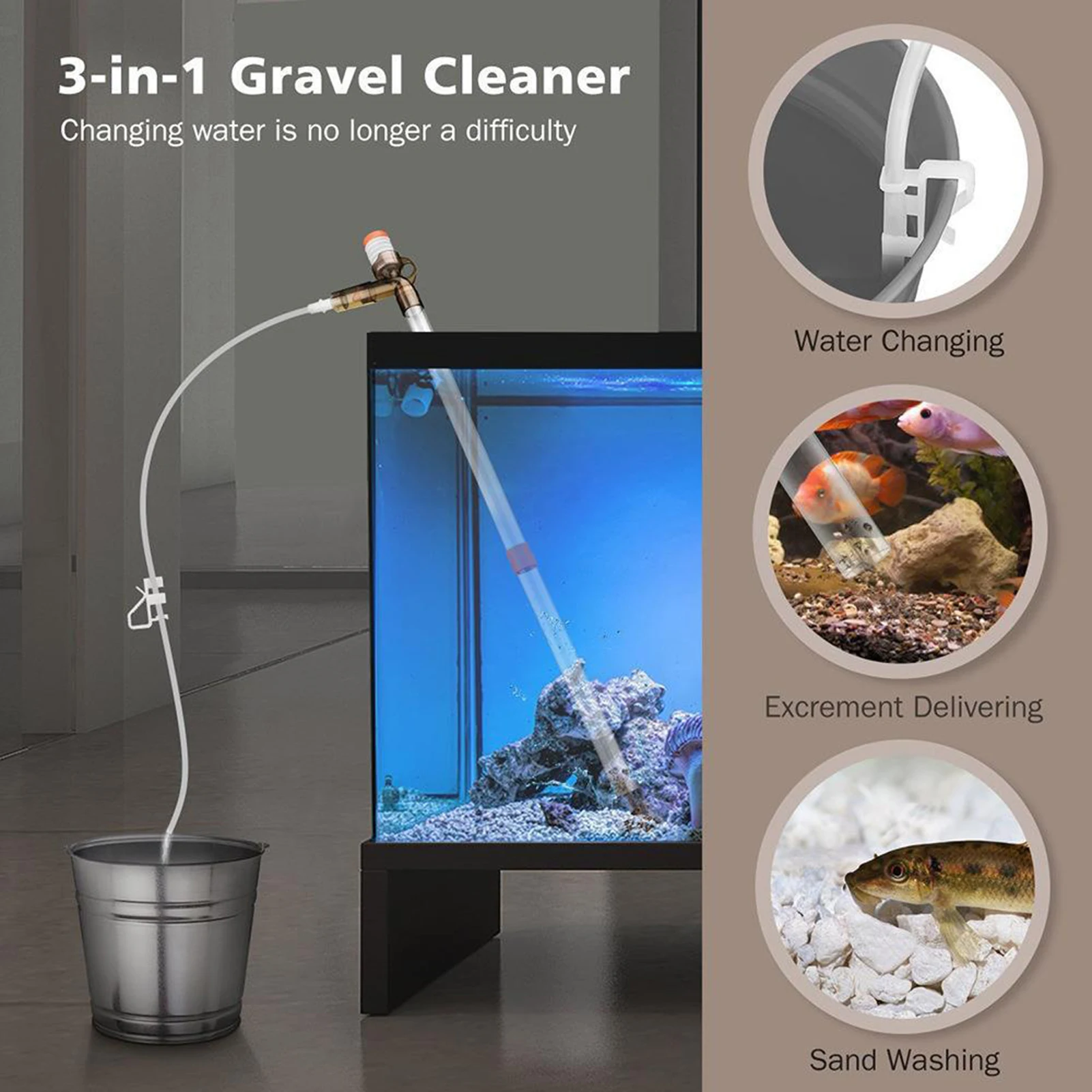Gravel Vacuum for Aquarium Multi-Use 3 in 1 Design Gravel Cleaner for Aquarium Accessories
Gravel Vacuum for Aquarium Multi-Use 3 in 1 Design Gravel Cleaner for Aquarium Accessories