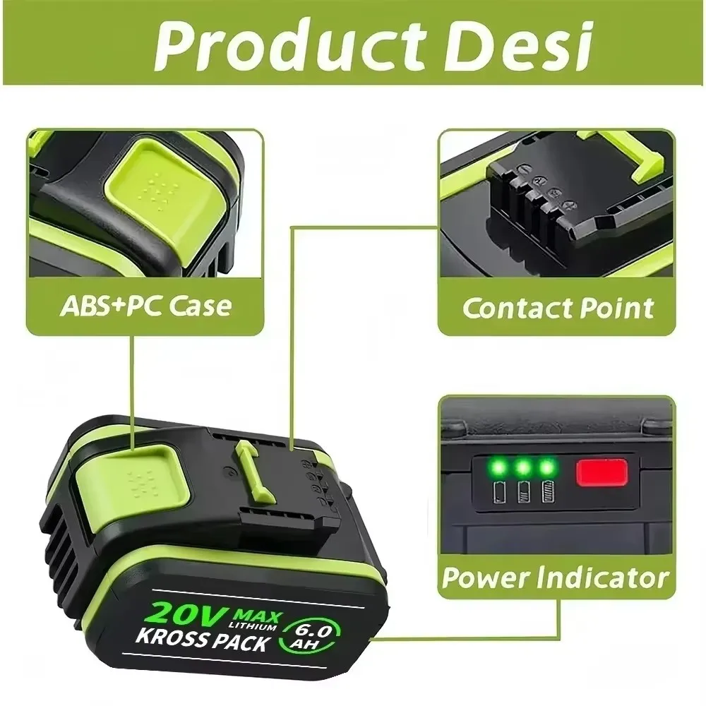 New6.0Ah/8.0AhFor WORX 20V high-capacity Lithium-ion Battery WA3551 WA3551.1 WA3553 WA3641 WX373 WX390 Rechargeable Battery Tool
New6.0Ah/8.0AhFor WORX 20V high-capacity Lithium-ion Battery WA3551 WA3551.1 WA3553 WA3641 WX373 WX390 Rechargeable Battery Tool