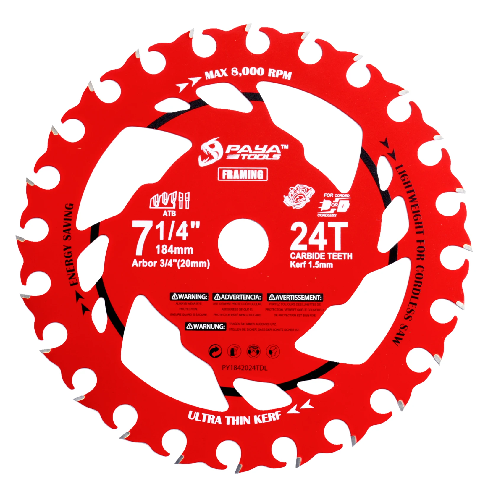 PAYA 7-1/4Inch 24Teeth Light Weight Wood Cutting Carbide Tipped Circular Saw Blade Special for Cordless Saws Energy Saving
PAYA 7-1/4Inch 24Teeth Light Weight Wood Cutting Carbide Tipped Circular Saw Blade Special for Cordless Saws Energy Saving