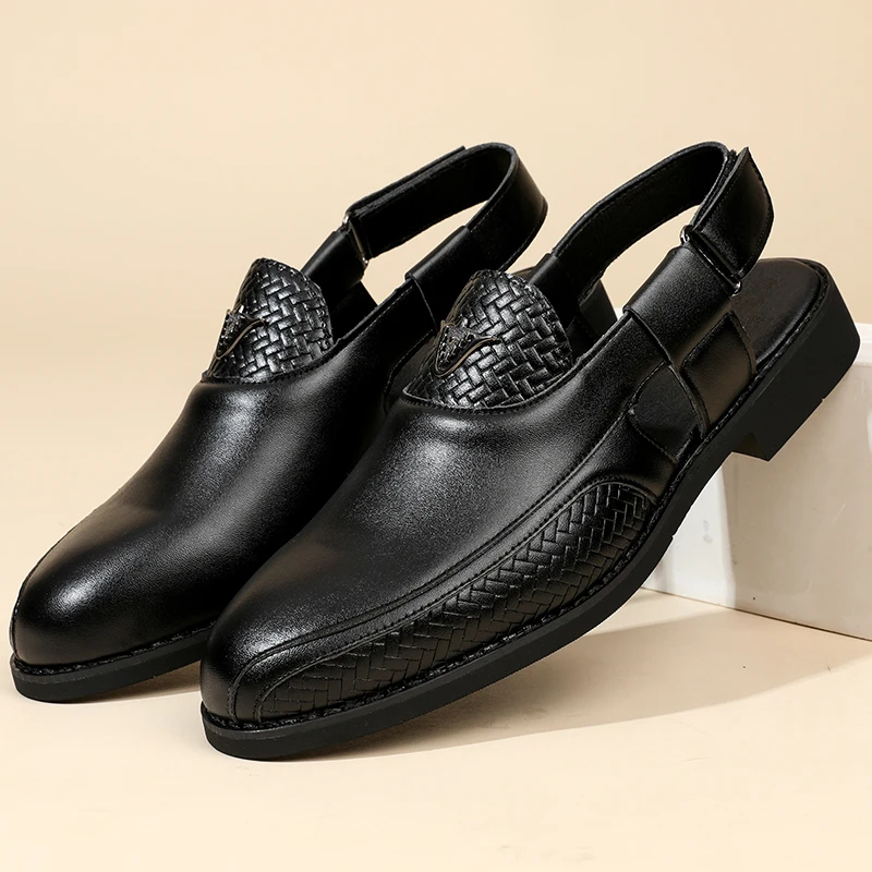 Men Leather Dress Sandals Woven Embossing Open Heel Non Slip Flat Sole Summer Daily Business Outdoor Beach Sandals Two Colors
Men Leather Dress Sandals Woven Embossing Open Heel Non Slip Flat Sole Summer Daily Business Outdoor Beach Sandals Two Colors