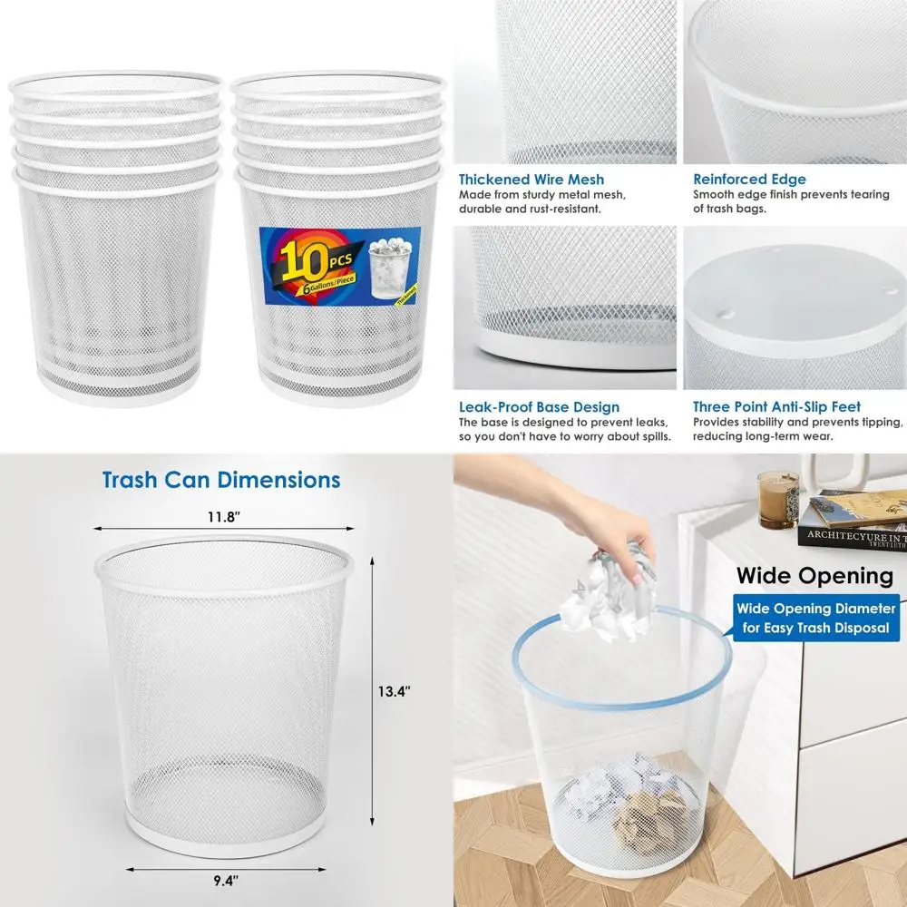 Mesh Trash Cans 10-Pack, 6 Gallon Capacity, Open Metal Wire Wastebaskets, Office Garbage Cans, Suitable for Deskside Use
Mesh Trash Cans 10-Pack, 6 Gallon Capacity, Open Metal Wire Wastebaskets, Office Garbage Cans, Suitable for Deskside Use