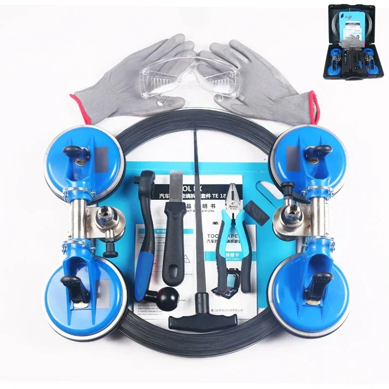 Car windshield disassembly winch, specially made cutting wire, single-person operation tool for car windshields.
Car windshield disassembly winch, specially made cutting wire, single-person operation tool for car windshields.