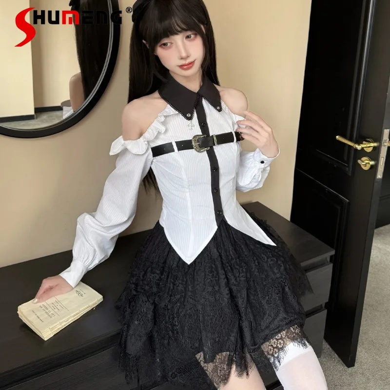 Japanese Dark Retro Y2K Girls Off Shoulder Shirt Belt Decor Slim Fit Long Sleeves Elegant Daily All Match Casual Lady Blouse Top
Japanese Dark Retro Y2K Girls Off Shoulder Shirt Belt Decor Slim Fit Long Sleeves Elegant Daily All Match Casual Lady Blouse Top