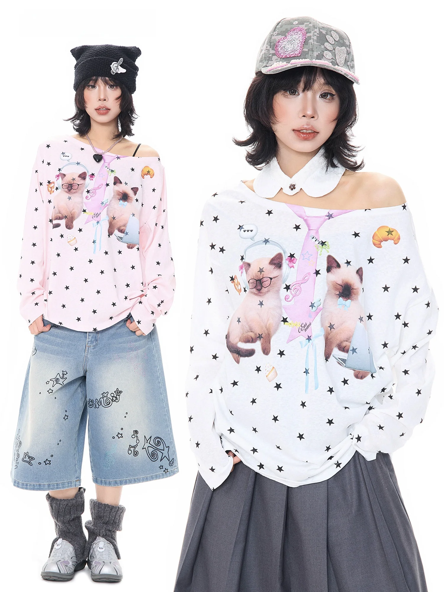 Cute Star Print Asymmetrical Shoulder Long Sleeve T-Shirt Women's Loose Base Shirt Spring Korean Style Top Mkgo
Cute Star Print Asymmetrical Shoulder Long Sleeve T-Shirt Women's Loose Base Shirt Spring Korean Style Top Mkgo