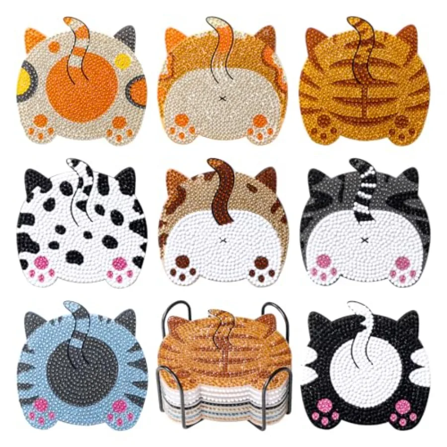Diamond Art Painting Coasters Kits, 8Pcs Cat Butt Coaster with Holder for Adults, Non-Slip DIY Dot Paint Craft Kits, Funny Cat
Diamond Art Painting Coasters Kits, 8Pcs Cat Butt Coaster with Holder for Adults, Non-Slip DIY Dot Paint Craft Kits, Funny Cat