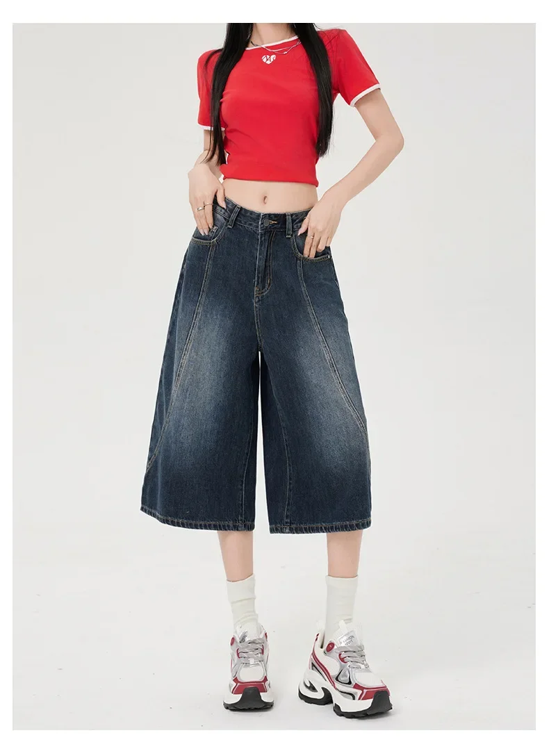 2025 Summer's New Style of American Casual and Loose Wide-leg Jeans. Ladies' Washed Retro Blue Patchwork Denim Cropped Trousers
2025 Summer's New Style of American Casual and Loose Wide-leg Jeans. Ladies' Washed Retro Blue Patchwork Denim Cropped Trousers