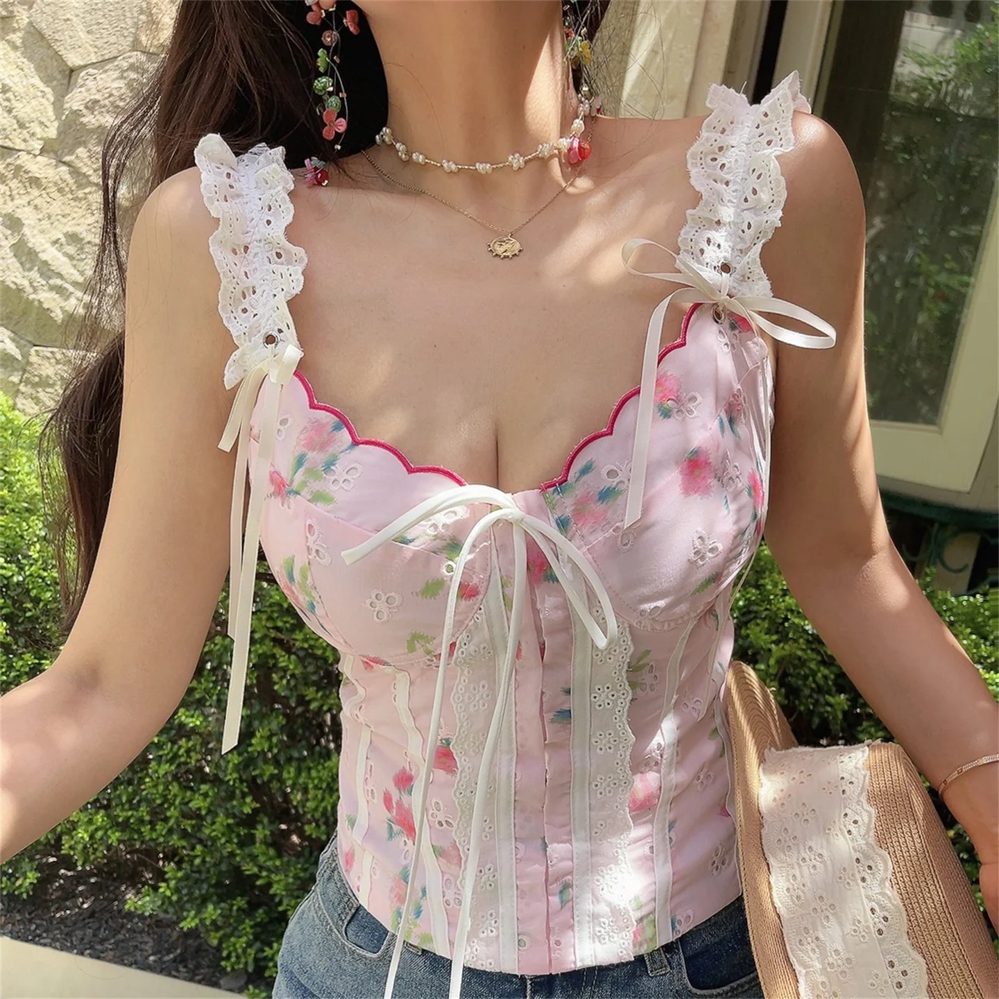 Spring Summer Chenopod Sexy Lace Trim Shoulder Strap Banded Floral Vacation Top Women's Slim Fit Vest Short Length Polyester ...
Spring Summer Chenopod Sexy Lace Trim Shoulder Strap Banded Floral Vacation Top Women's Slim Fit Vest Short Length Polyester ...