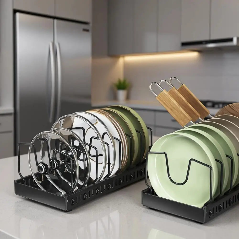 Dual-Layer Pull-Out Pot and Pan Organizer with Adjustable Dividers for Kitchen Storage
Dual-Layer Pull-Out Pot and Pan Organizer with Adjustable Dividers for Kitchen Storage