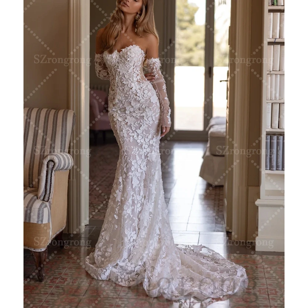 Boho Sweetheart Collar 3/4 Sleeve Floral Lace Wedding Dress Mermaid Sexy Backless Bridesmaid Gown with Train свадебное платье
Boho Sweetheart Collar 3/4 Sleeve Floral Lace Wedding Dress Mermaid Sexy Backless Bridesmaid Gown with Train свадебное платье