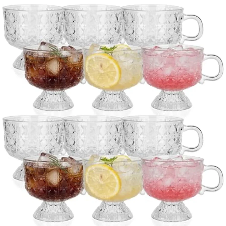 12 Pack Vintage Glass Coffee Mugs with Handle 8 oz Footed Tea Cups Clear Glass Bowls for Latte Cappuccino Oatmeal Yogurt Ice Cr
12 Pack Vintage Glass Coffee Mugs with Handle 8 oz Footed Tea Cups Clear Glass Bowls for Latte Cappuccino Oatmeal Yogurt Ice Cr