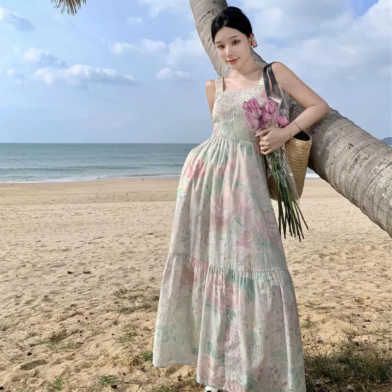 Oil Painting Girl Style Spaghetti Strap Dress Women, Niche Design Sense, Printed Large Hem Square Neck Elegant Dress Bea
Oil Painting Girl Style Spaghetti Strap Dress Women, Niche Design Sense, Printed Large Hem Square Neck Elegant Dress Bea