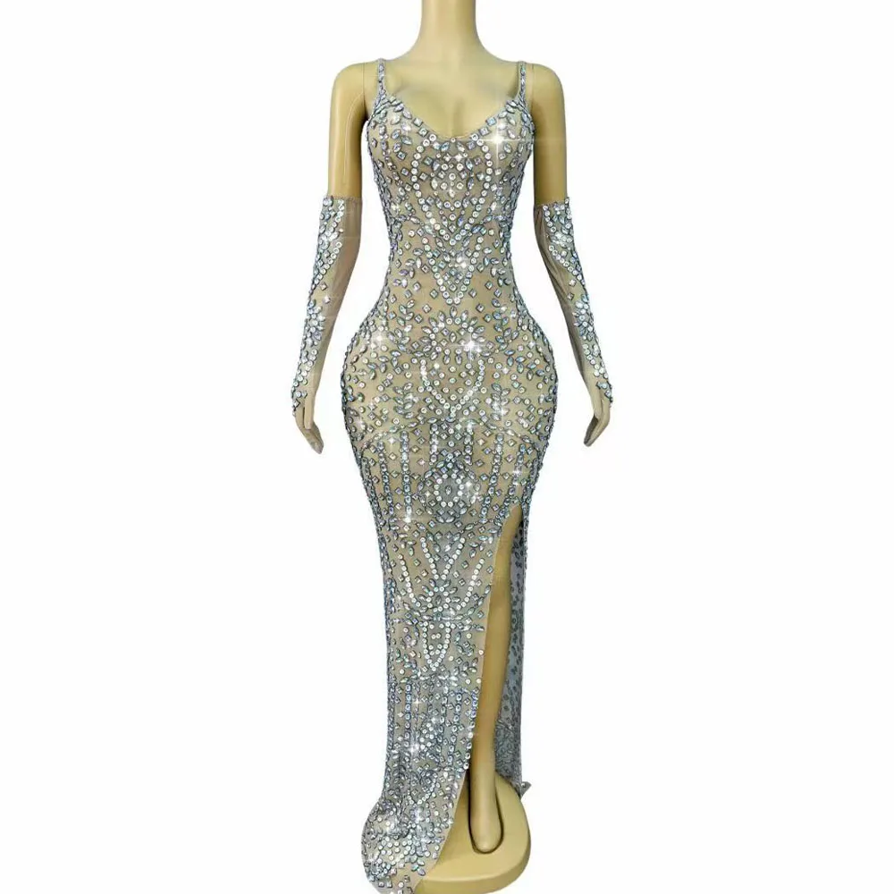 Sexy High-end Sparkly Rhinestones Elegant High split Suspenders Dress Gloves Outfit Birthday Evening Party Gowns Stage Wear
Sexy High-end Sparkly Rhinestones Elegant High split Suspenders Dress Gloves Outfit Birthday Evening Party Gowns Stage Wear