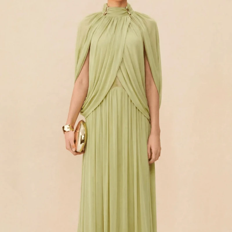 Sexy Cross Sleeved Form Fitting Gowns Dress Women Fashion Metal Pin Solid Long Dress Elegant O-neck Ruched Design Cocktail Dress
Sexy Cross Sleeved Form Fitting Gowns Dress Women Fashion Metal Pin Solid Long Dress Elegant O-neck Ruched Design Cocktail Dress