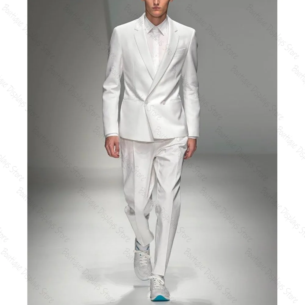 Elegant White Double Breasted Men Suit Peaked Lapel Business Casual Formal Costume Homme Slim Fit 2 Pcs Set Jacket Pants
Elegant White Double Breasted Men Suit Peaked Lapel Business Casual Formal Costume Homme Slim Fit 2 Pcs Set Jacket Pants