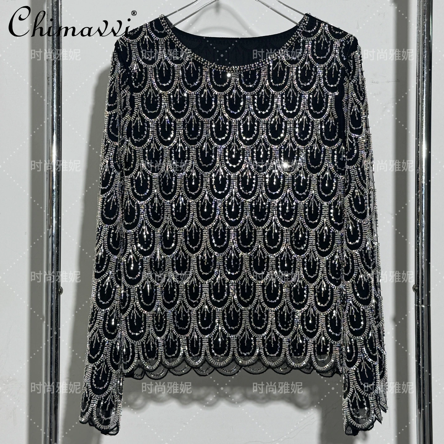 Fashion Heavy Beaded Sequin Women's T-Shirt Top Autumn New Luxury Long Sleeve Round Neck Stage Performance Wear Outerwear
Fashion Heavy Beaded Sequin Women's T-Shirt Top Autumn New Luxury Long Sleeve Round Neck Stage Performance Wear Outerwear