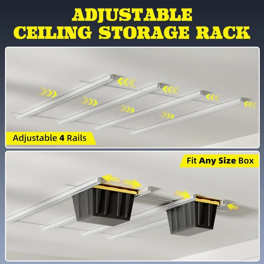 Сверхмощный верхний гаражный стеллаж для хранения вещей, регулируемые направляющие для до 15 контейнеров, вместимость 450 фунтов, потолочный органайзер из легированной стали
Сверхмощный верхний гаражный стеллаж для хранения вещей, регулируемые направляющие для до 15 контейнеров, вместимость 450 фунтов, потолочный органайзер из легированной стали