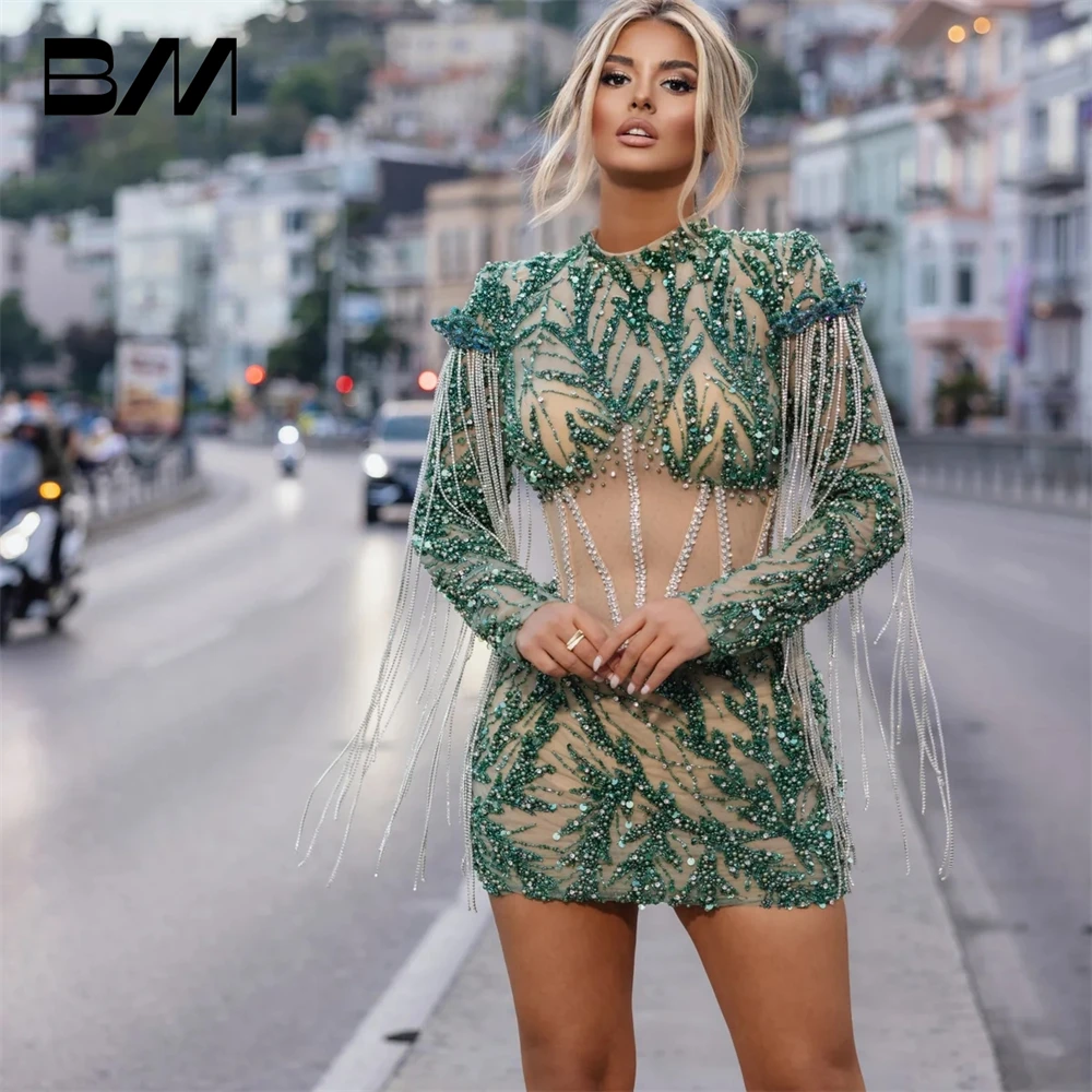 O Neck Green Mini Cocktail Dress For Women Long Sleeves Tassel Illusion Women Midi Short Prom Dresses For Formal Occasion
O Neck Green Mini Cocktail Dress For Women Long Sleeves Tassel Illusion Women Midi Short Prom Dresses For Formal Occasion