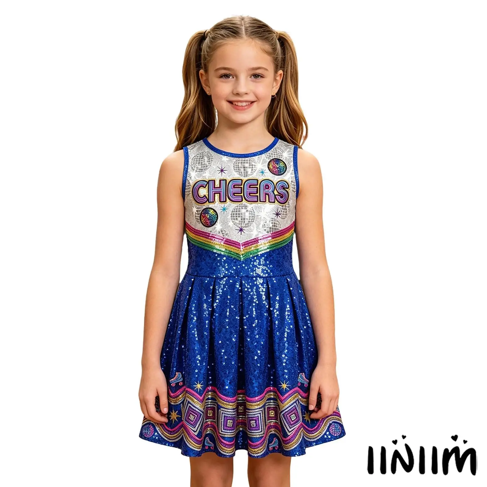 Girl Cheerleading Performance Dress Shiny Sequins Sleeveless A Line Swing Ruffle Dress for School Sports Cheerleader Competition
Girl Cheerleading Performance Dress Shiny Sequins Sleeveless A Line Swing Ruffle Dress for School Sports Cheerleader Competition