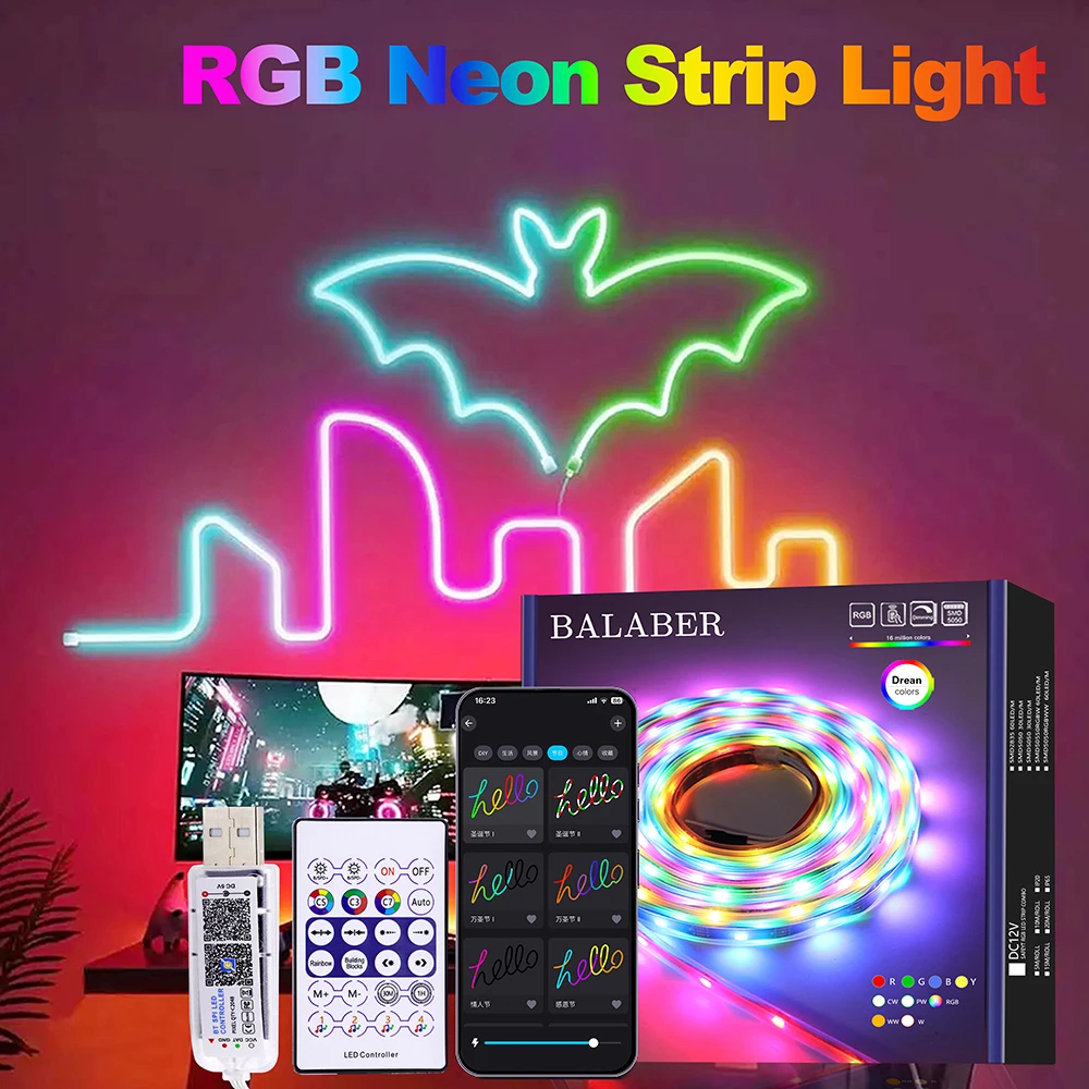 USB 5V RGB Neon Strip Light 1M 2M 4M 5M Waterproof Flexible Ribbon Tape Neon Lights With Bluetooth Remote Control For Home Decor
USB 5V RGB Neon Strip Light 1M 2M 4M 5M Waterproof Flexible Ribbon Tape Neon Lights With Bluetooth Remote Control For Home Decor