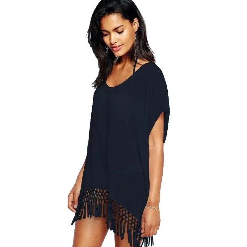 2025 Spring and Summer Solid Tassel Chiffon Loose Women's Beach Sunscreen Shirt Seaside Holiday Clothes Black
2025 Spring and Summer Solid Tassel Chiffon Loose Women's Beach Sunscreen Shirt Seaside Holiday Clothes Black