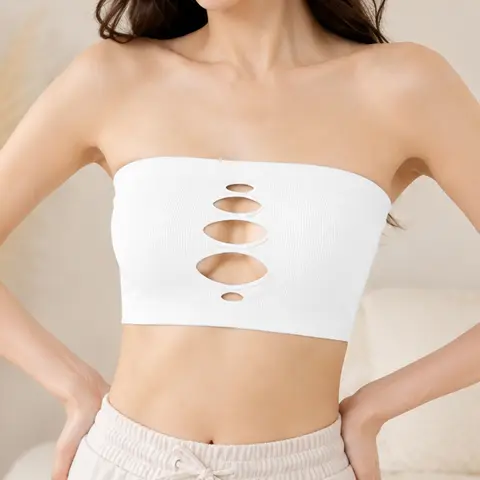 Women Hollow Cutout Strapless Bandeau Bra Soft Skin-friendly Breathable Non-slip Invisible Tube Top Underwear
