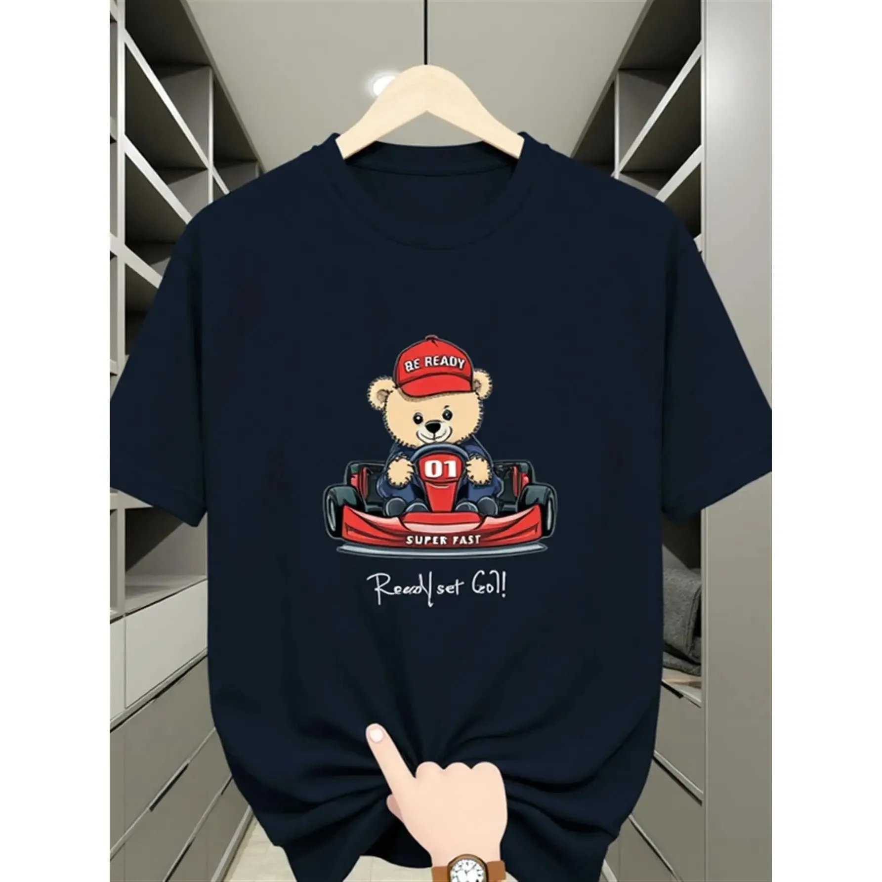 Cartoon Bear Go Kart Graphic Short Sleeve T-Shirt Racing Print Men's Casual O-Neck Tee
Cartoon Bear Go Kart Graphic Short Sleeve T-Shirt Racing Print Men's Casual O-Neck Tee