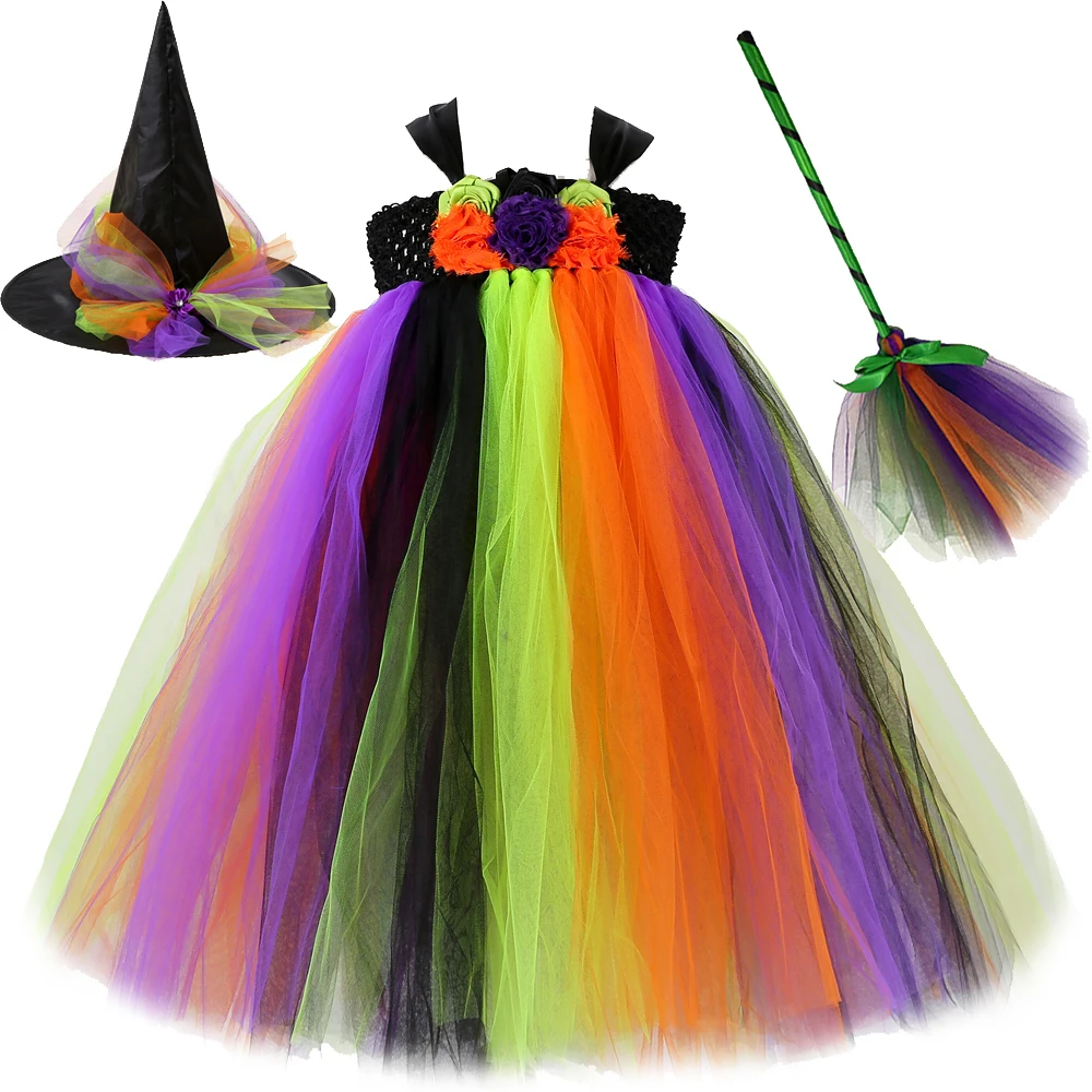 Fall Colors Witch Long Dresses for Girls New Years Halloween tutu Costume Children Carnival Party Deguised Outfit with Hat Broom
Fall Colors Witch Long Dresses for Girls New Years Halloween tutu Costume Children Carnival Party Deguised Outfit with Hat Broom