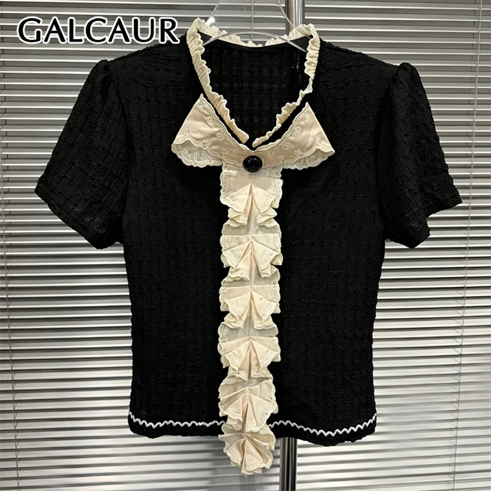GALCAUR Colorblock Slimming Spliced Buttons T Shirts for Women Round Neck Short Sleeves Patchwork Folds Elegant Top Female New
GALCAUR Colorblock Slimming Spliced Buttons T Shirts for Women Round Neck Short Sleeves Patchwork Folds Elegant Top Female New