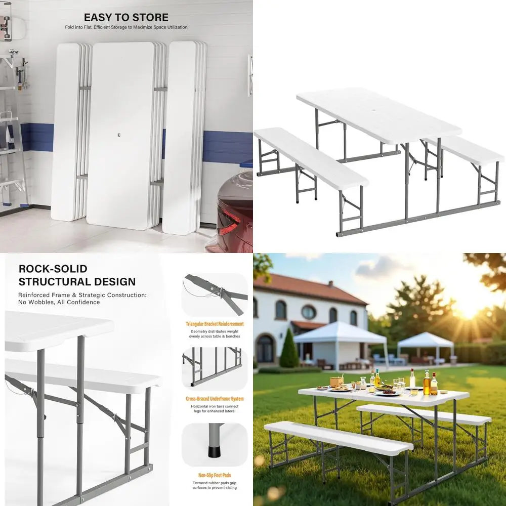 Портативный набор для пикника: стол и скамья с пластиковой столешницей под дерево - белый
Портативный набор для пикника: стол и скамья с пластиковой столешницей под дерево - белый