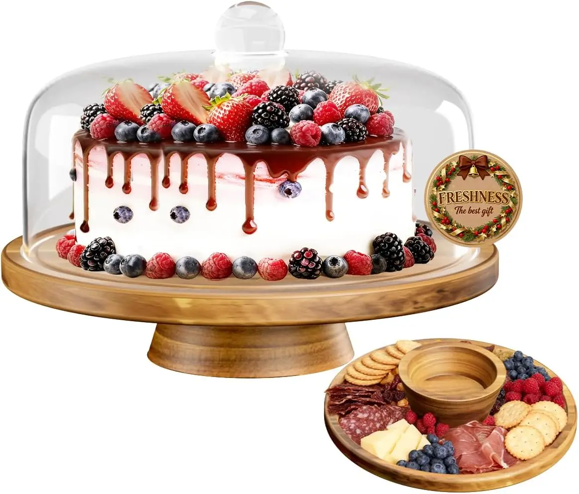 12" Acacia Wood Cake Stand with Glass Dome Lid, 2-in-1 Serving Platter for Dessert Display and Charcuterie Board
12" Acacia Wood Cake Stand with Glass Dome Lid, 2-in-1 Serving Platter for Dessert Display and Charcuterie Board