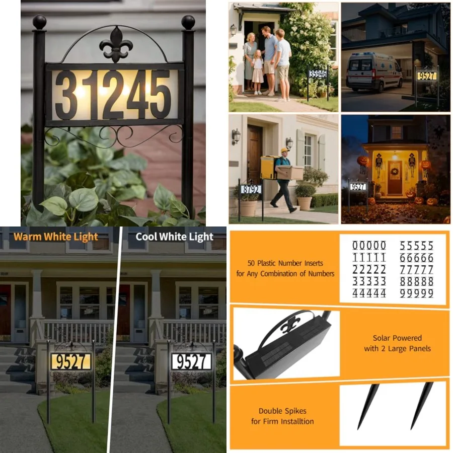Solar Metal Address Signs for Yard with 50 Customizable House Numbers for Outside - Any Combination, with Warm White and Cold W
Solar Metal Address Signs for Yard with 50 Customizable House Numbers for Outside - Any Combination, with Warm White and Cold W