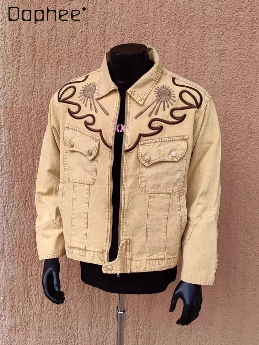 Spring and Autumn New Fashion Cool Embroidered Design Men's Khaki Loose Casual Short Turn-down Collar Denim Jacket
Spring and Autumn New Fashion Cool Embroidered Design Men's Khaki Loose Casual Short Turn-down Collar Denim Jacket