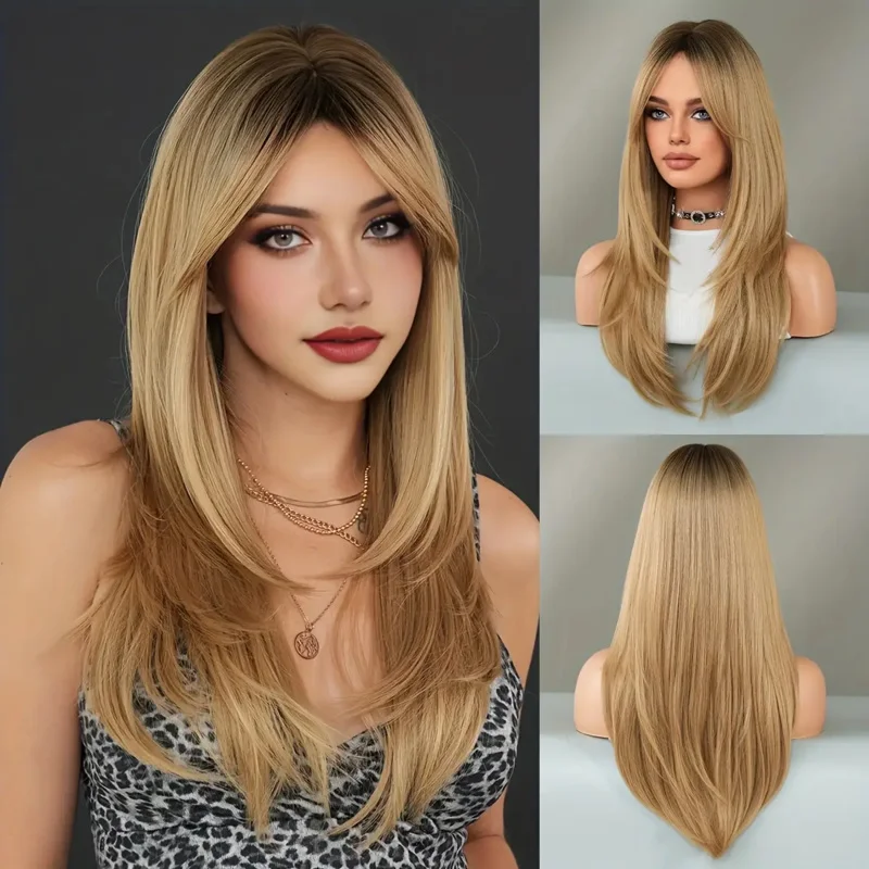 Женский элегантный прямой парик со средней частью и челкой — топ медового блонда, черные корни, термостойкие синтетические волосы высокой плотности
Женский элегантный прямой парик со средней частью и челкой — топ медового блонда, черные корни, термостойкие синтетические волосы высокой плотности