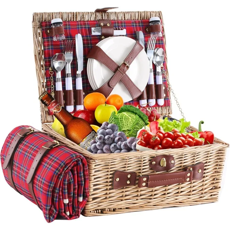 Wicker Picnic Basket for 4 with Waterproof Picnic Blanket and Insulated Cooler, Willow Hamper for Camping, Outdoors, Photoshoot
Wicker Picnic Basket for 4 with Waterproof Picnic Blanket and Insulated Cooler, Willow Hamper for Camping, Outdoors, Photoshoot