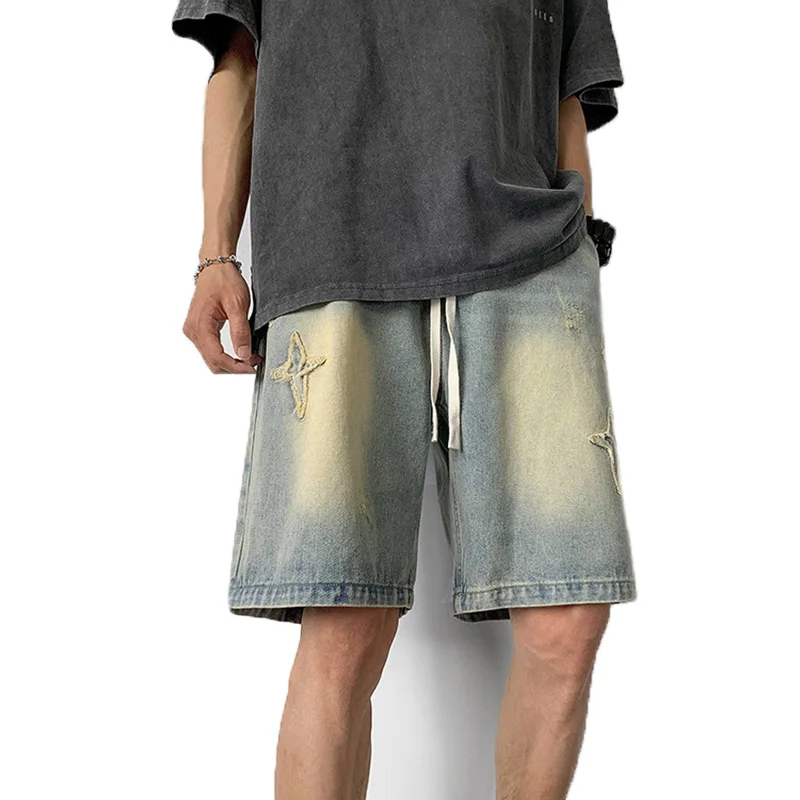 Korean Men'S Denim Shorts Star Drawstring Design Sense High Street Loose Casual Five-Point Pants Straight Leg Pants
Korean Men'S Denim Shorts Star Drawstring Design Sense High Street Loose Casual Five-Point Pants Straight Leg Pants