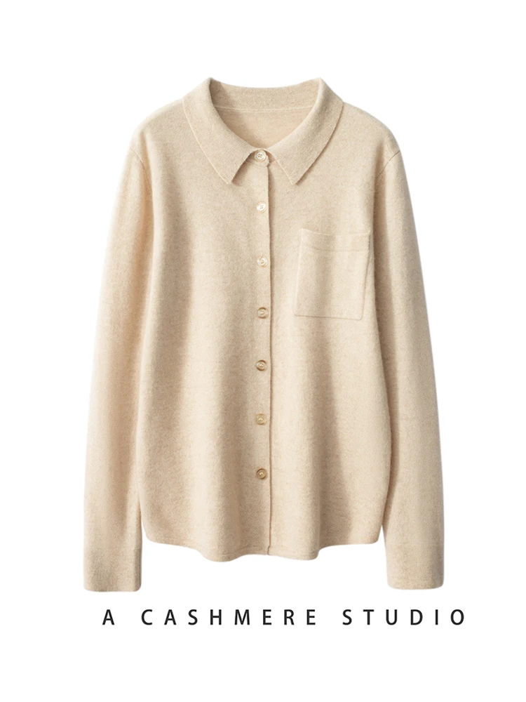100% Goat Cashmere Women Cardigan Sweater POLO Collar Long Sleeve Spring Autumn High Quality Knitwear Fashion Office Lady Shirt
100% Goat Cashmere Women Cardigan Sweater POLO Collar Long Sleeve Spring Autumn High Quality Knitwear Fashion Office Lady Shirt