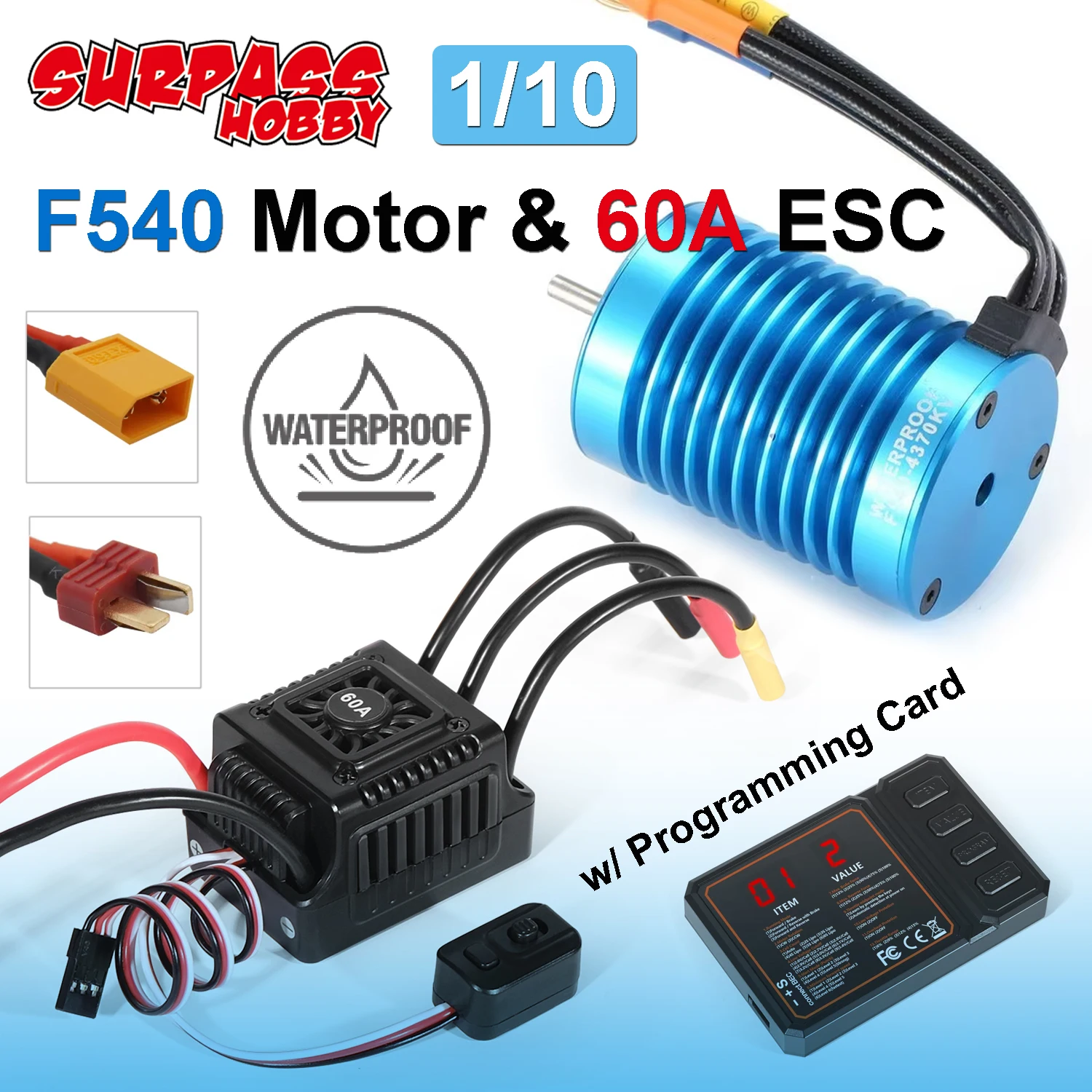 Surpass Hobby Waterproof F540 Motor & 60A ESC Brushless Combo w/Programming Card for 1/10 1/12 1/14 RC Car Wltoys Tamiya Axial
Surpass Hobby Waterproof F540 Motor & 60A ESC Brushless Combo w/Programming Card for 1/10 1/12 1/14 RC Car Wltoys Tamiya Axial