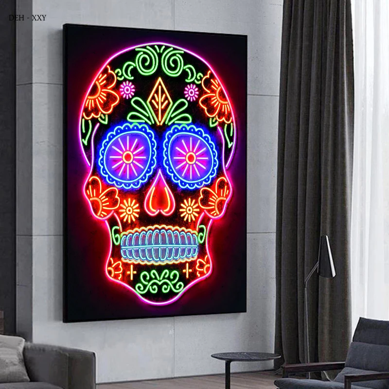 Neon Wall Art Skull Head Posters Day of The Dead Canvas Print Painting Pop Street Wall Art Picture for Home Bar Room Decor
Neon Wall Art Skull Head Posters Day of The Dead Canvas Print Painting Pop Street Wall Art Picture for Home Bar Room Decor