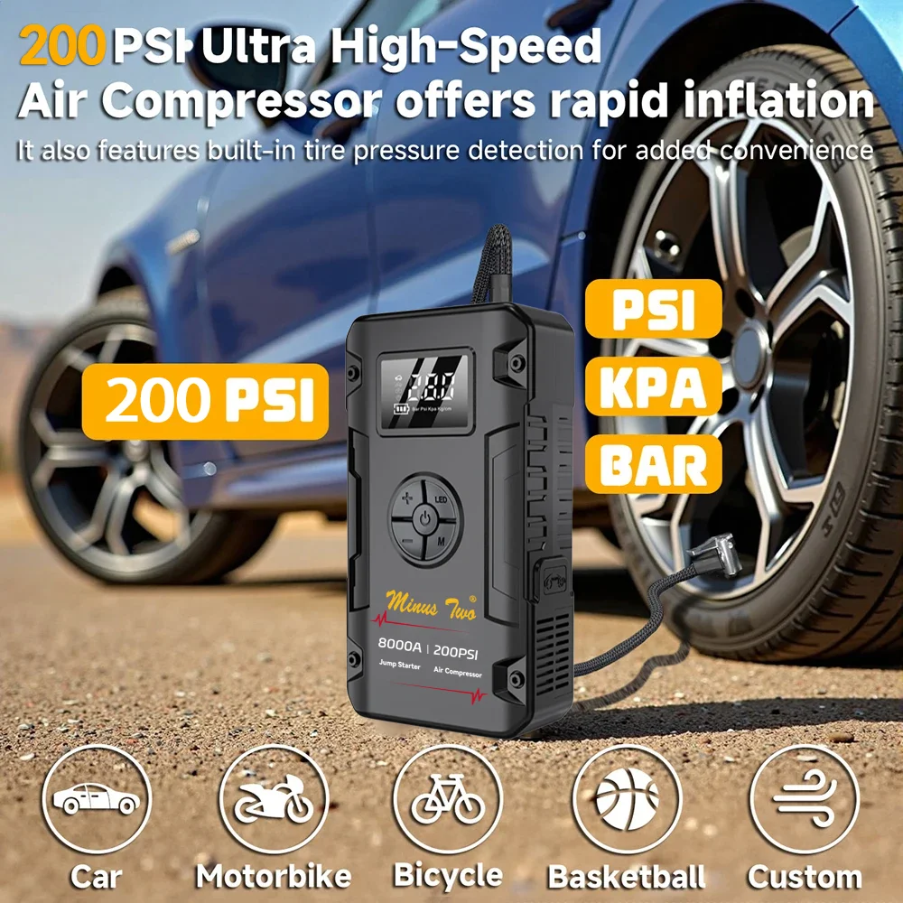 Portable 8000A Wireless Car Jump Starter Emergency Battery Booster with Smart Clamps 12V Power Bank for Dead Battery Truck.
Portable 8000A Wireless Car Jump Starter Emergency Battery Booster with Smart Clamps 12V Power Bank for Dead Battery Truck.