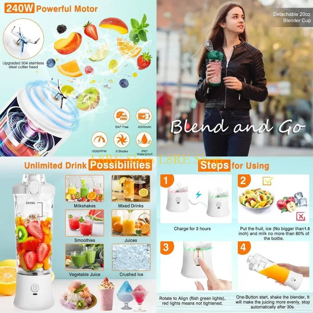 L8RE Juicer Fruit Mixers 4000mAh Rechargeable Mini Small Juicer Waterproof
L8RE Juicer Fruit Mixers 4000mAh Rechargeable Mini Small Juicer Waterproof