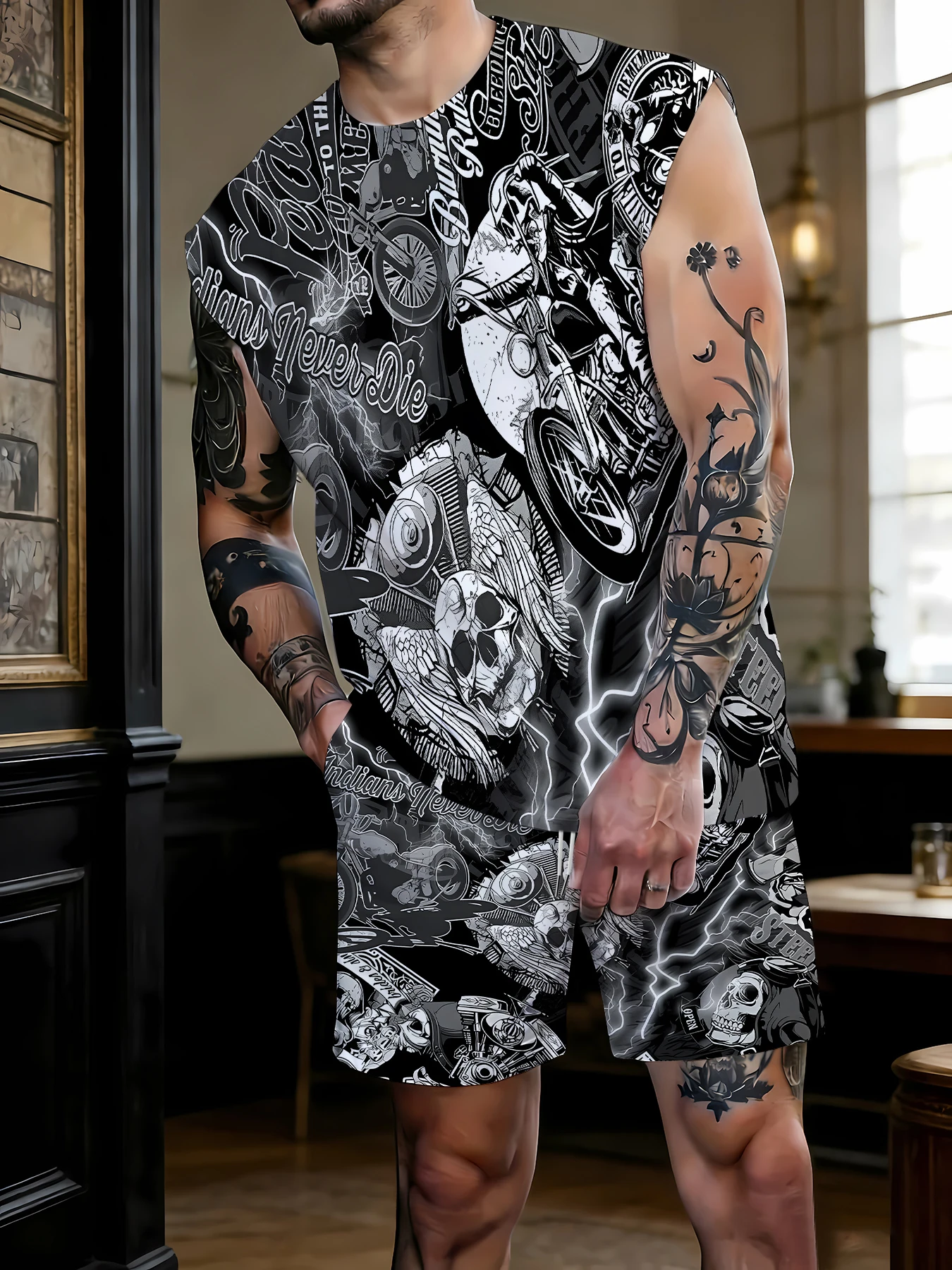 Men's Summer Sleepwear Set Sleeveless Top and Shorts Breathable Polyester Pajamas EU Size M-XXXL
Men's Summer Sleepwear Set Sleeveless Top and Shorts Breathable Polyester Pajamas EU Size M-XXXL