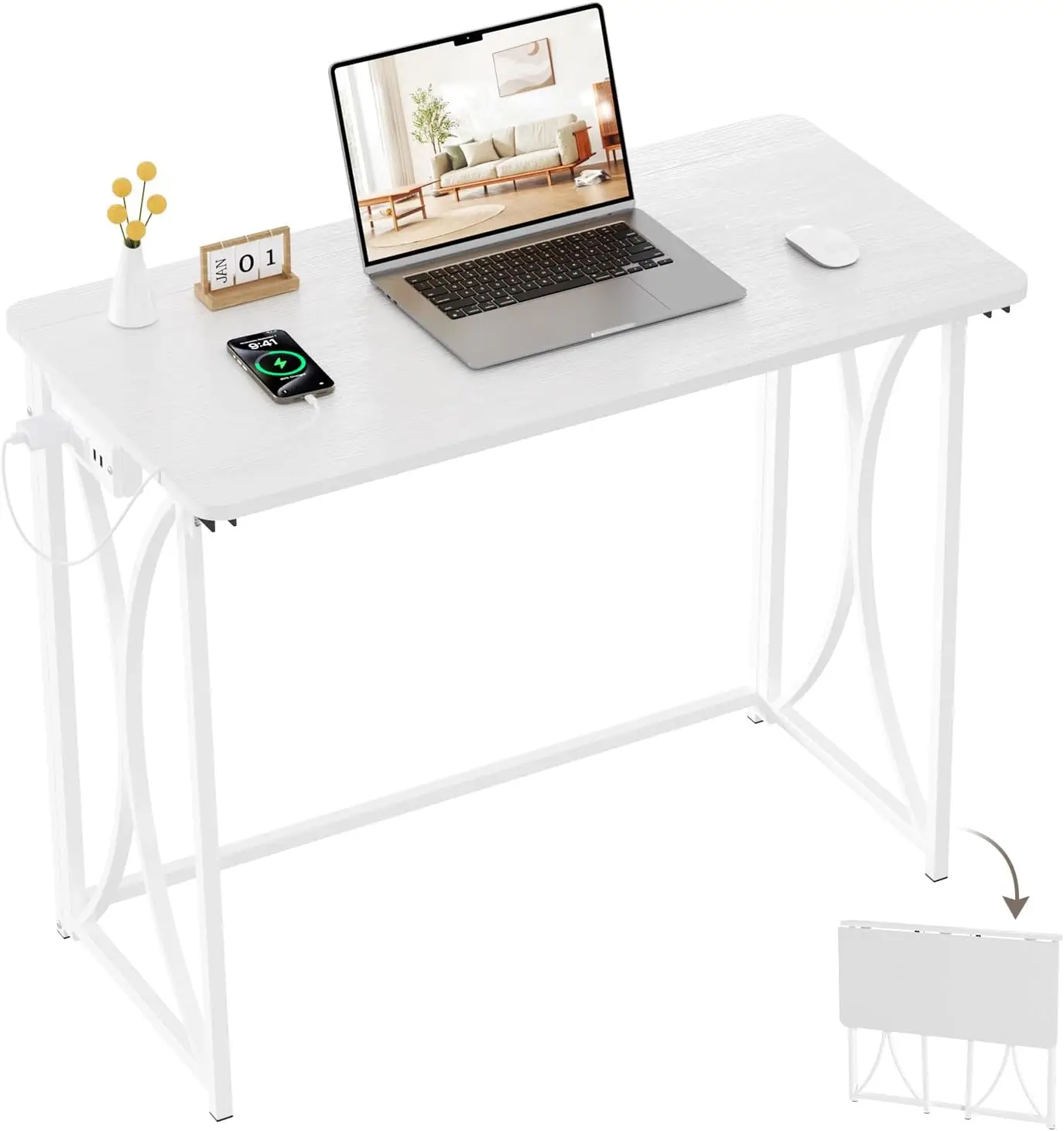 Foldable Desk, 31.5' Small Desk for Bedroom with Power Outlet, Space Saving Folding Computer Desk for Home Office, Easy
Foldable Desk, 31.5' Small Desk for Bedroom with Power Outlet, Space Saving Folding Computer Desk for Home Office, Easy